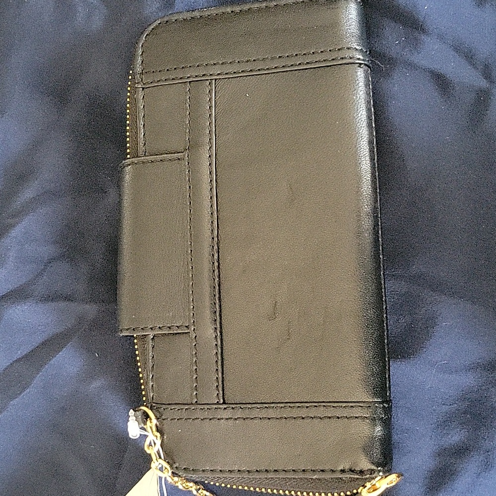 NWT ROUGH ROSES BLACK LEATHER GOLD LOCK WALLET - Picture 11 of 13